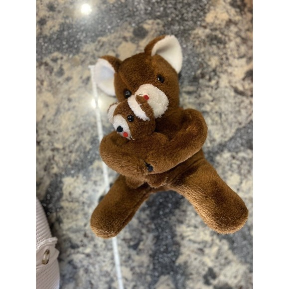 Vintage Brown Mouse Plush Stuffed Animal With Baby Cuddler Arms Felt Red Tongue - Picture 12 of 12